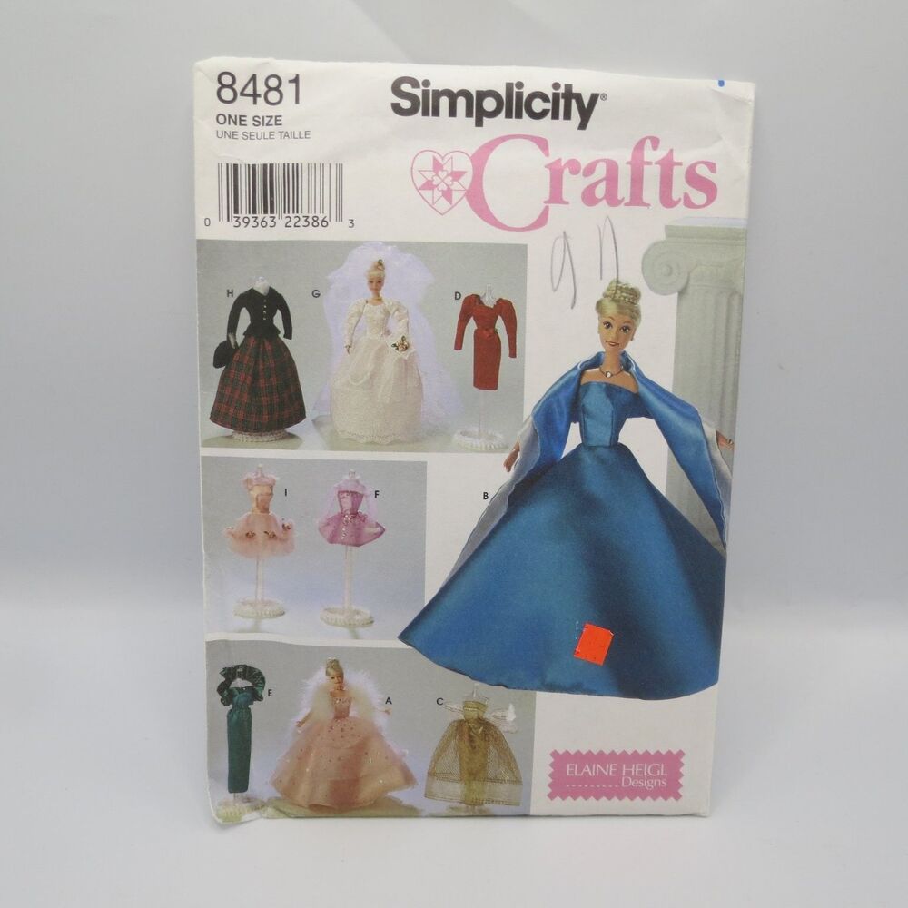 Simplicity 8481 Doll Clothes Pattern One Size 11.5" Fashion Doll Bridal Ball